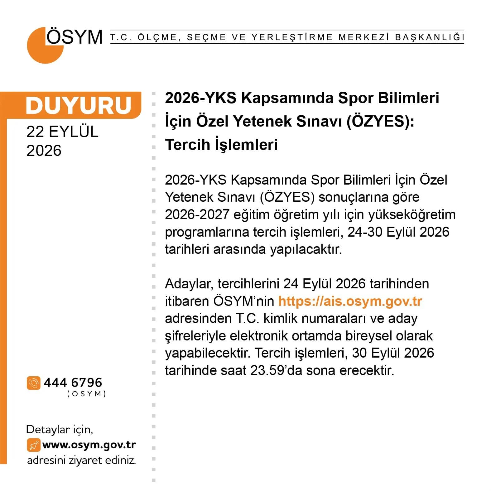 ÖZYES tercihleri bugün başlıyor: Yerleştirmede puan, sıralama ve program koşulları esas alınacak
