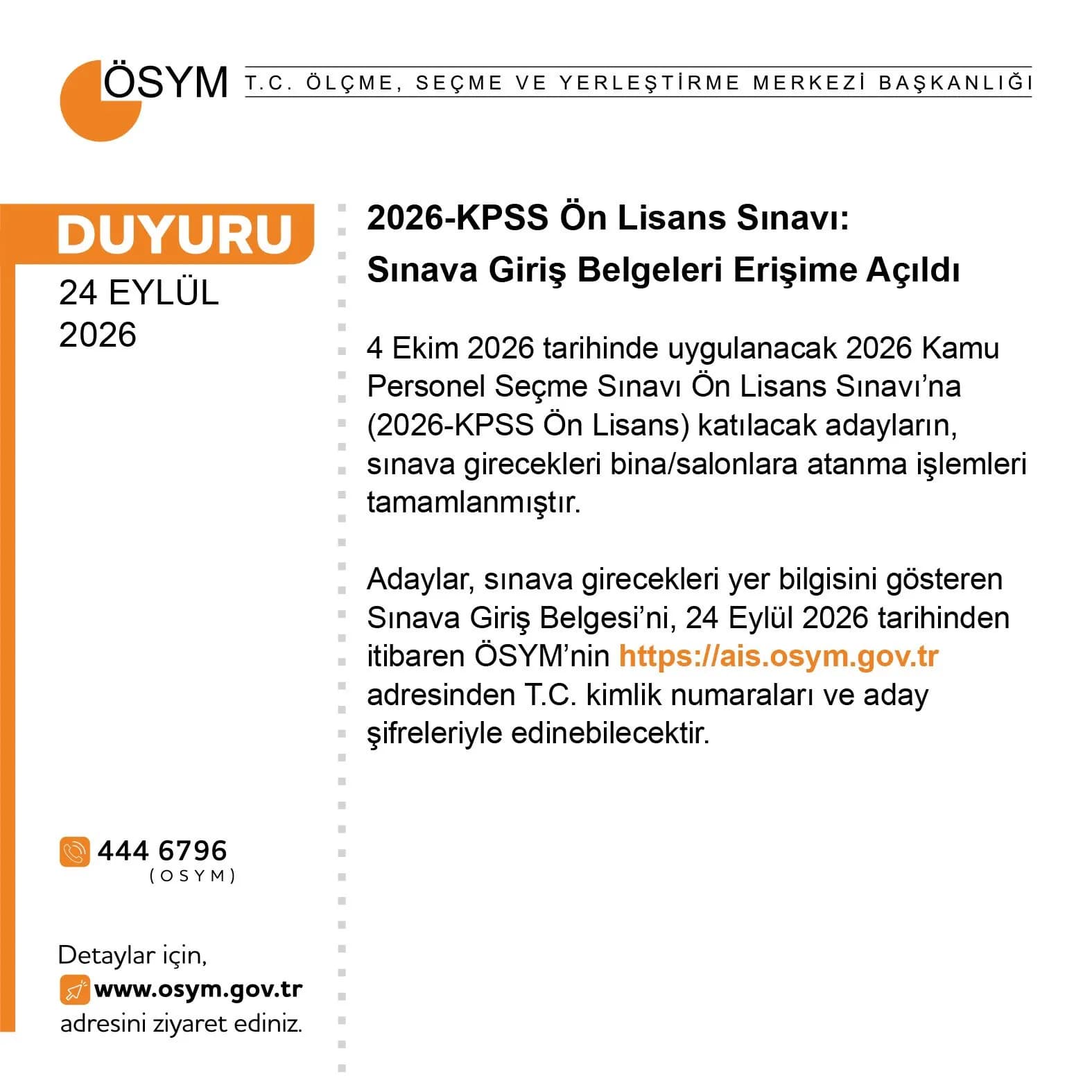 2026-KPSS Ön Lisans sınav giriş belgeleri erişime açıldı: Adaylar bina ve salon bilgilerini AİS'ten öğrenebiliyor
