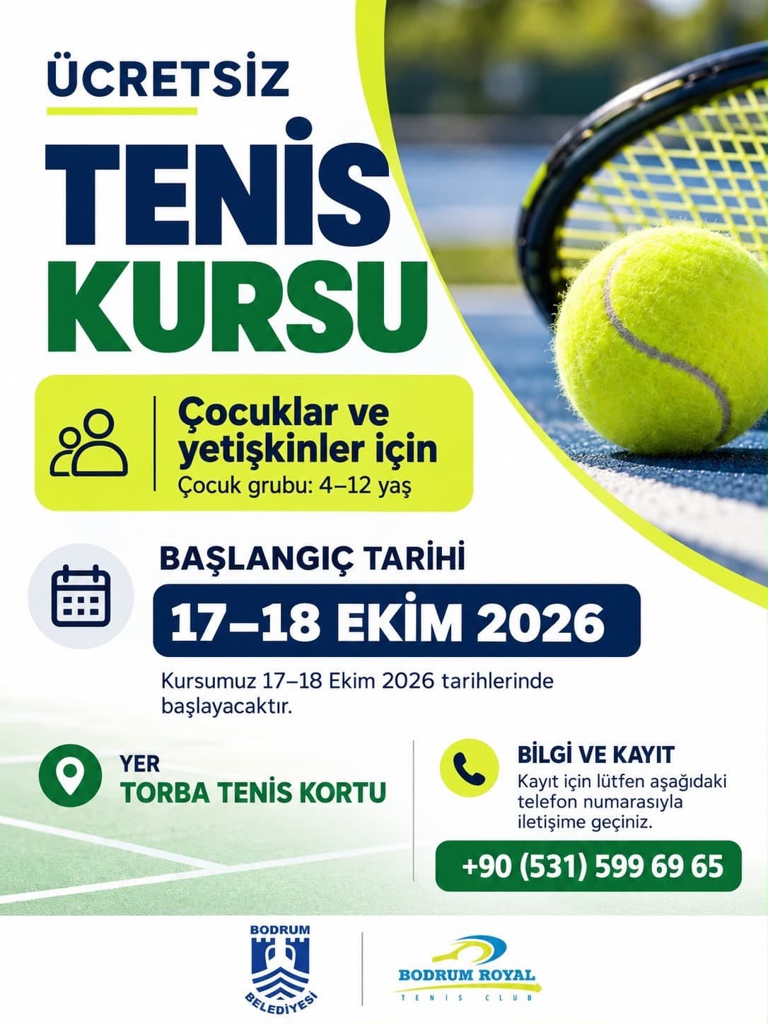 Bodrum'da Ücretsiz Tenis Eğitimleri Başlıyor