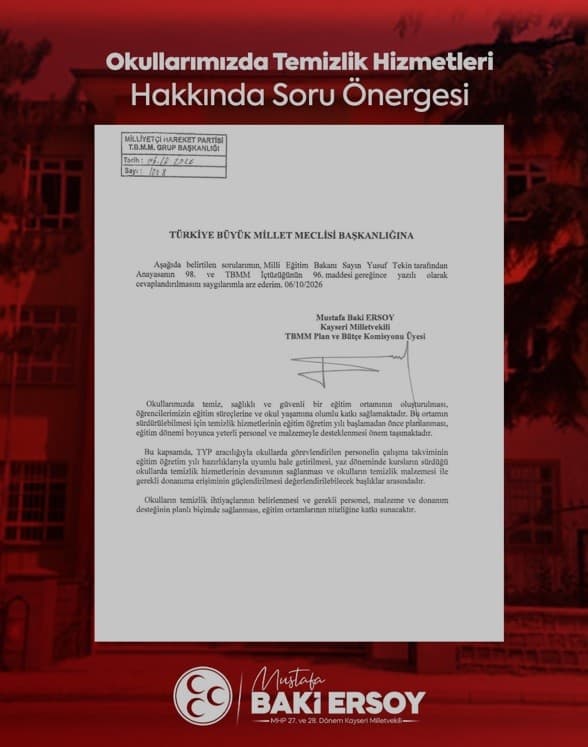 MHP'li Baki Ersoy'dan Okul Temizliği İçin Soru Önergesi