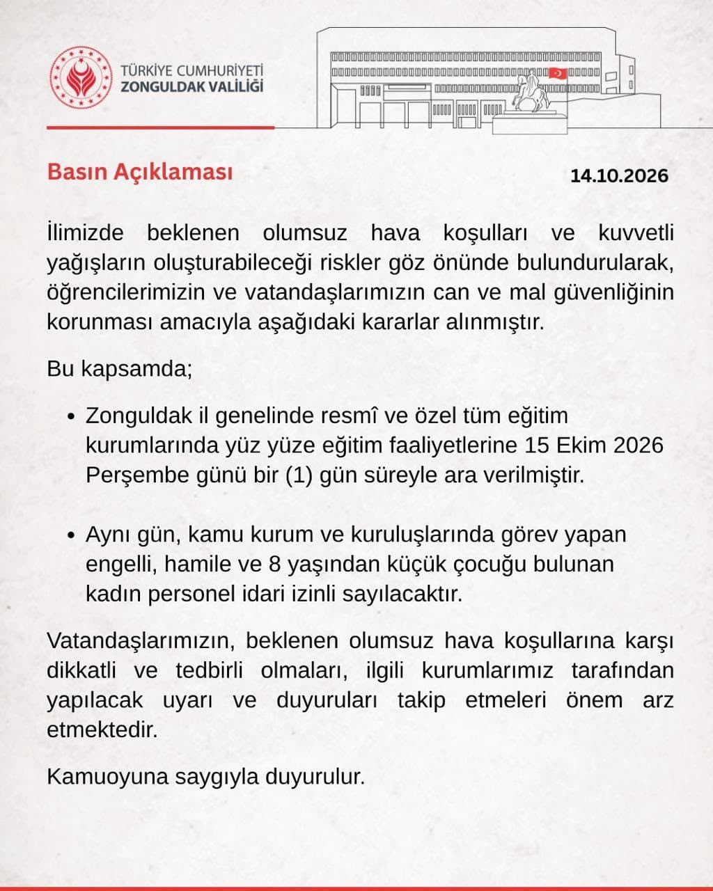 Zonguldak'ta Şiddetli Yağış Nedeniyle Okullar Tatil Edildi