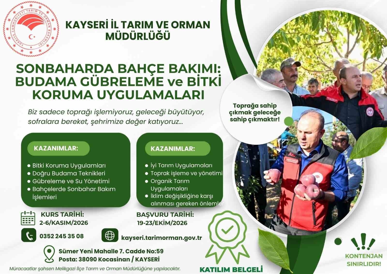 Kayseri'de Üreticilere Yönelik Sonbahar Bahçe Bakımı Eğitimi Düzenlenecek