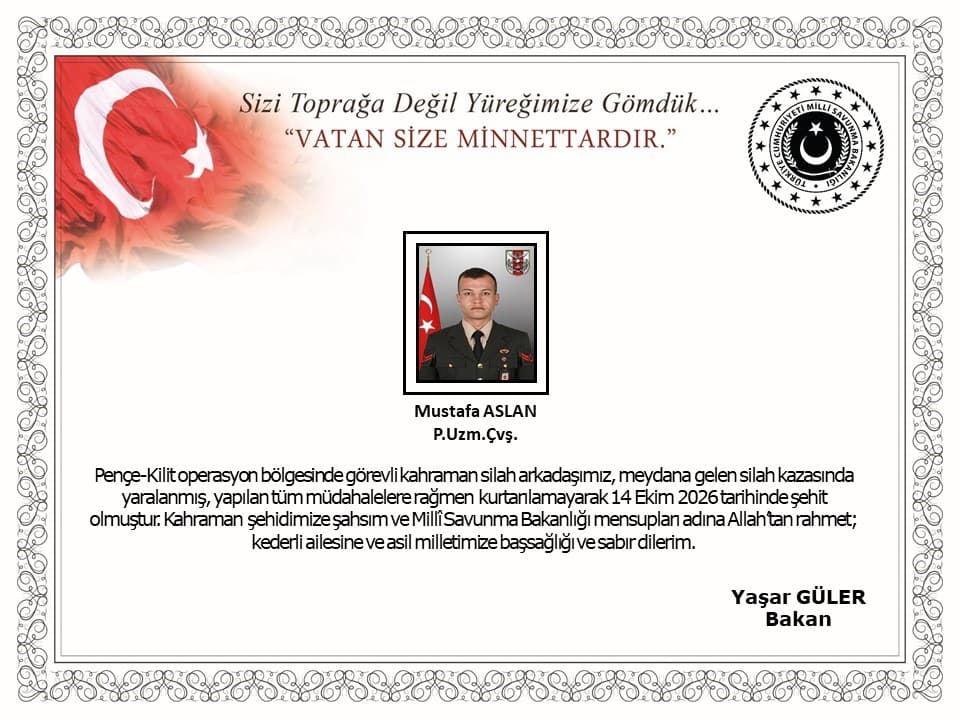 Pençe-Kilit Operasyon Bölgesinde Acı Haber: Uzman Çavuş Mustafa Aslan Şehit Düştü