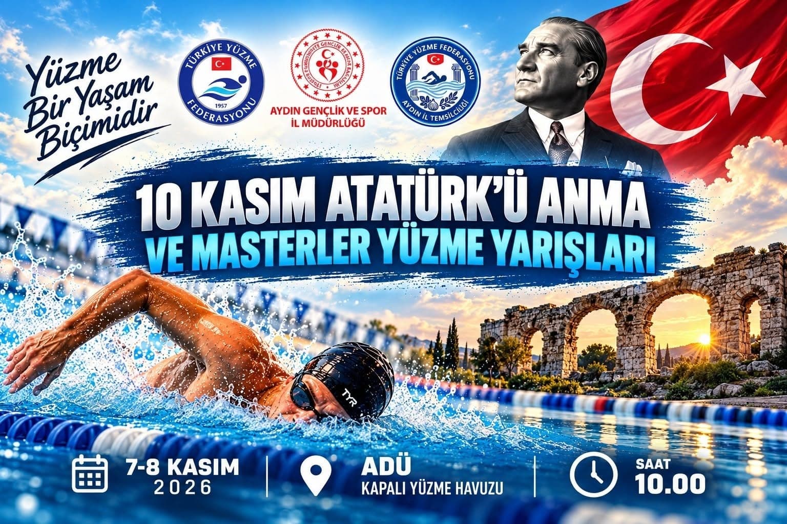 Aydın'da Atatürk'ü Anma ve Masterler Yüzme Yarışları Düzenleniyor