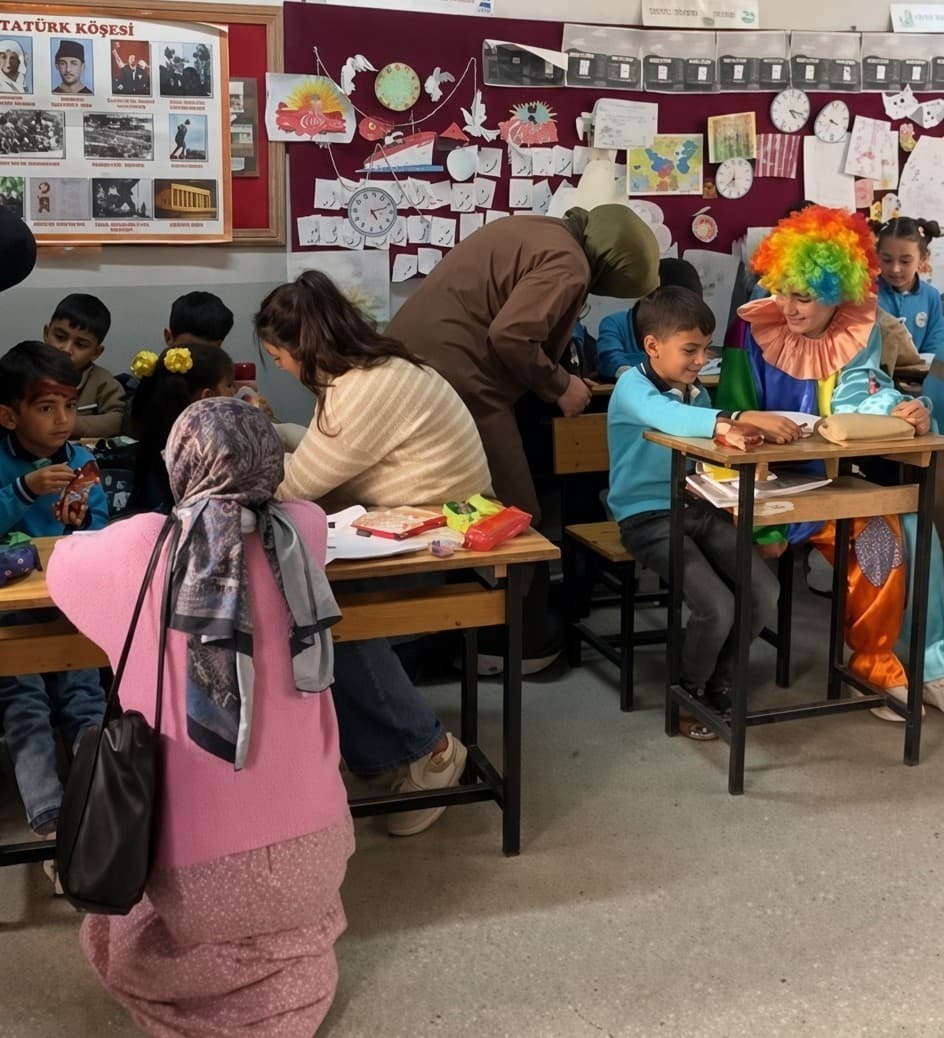Erzincan’da üniversiteli gönüllüler köy okulundaki çocukları sevindirdi
